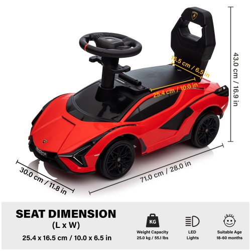 Voltz Toys Ride-on Push Car for Kids, Licensed Lamborghini SIAN for Toddlers 18-60 Months, Sliding Walker Toy Car with Music, Lights and Under Seat