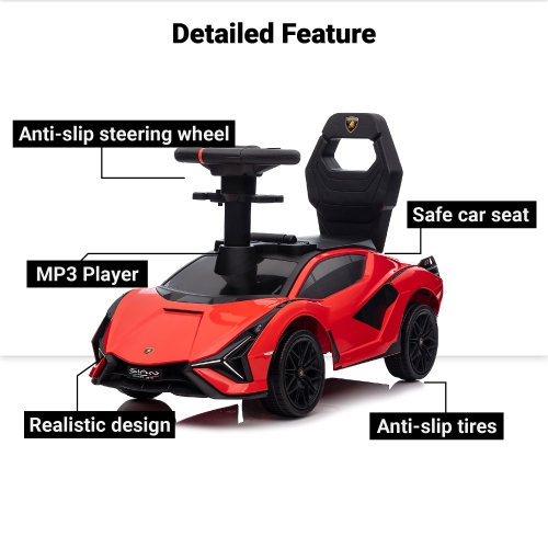 Voltz Toys Ride-on Push Car for Kids, Licensed Lamborghini SIAN for Toddlers 18-60 Months, Sliding Walker Toy Car with Music, Lights and Under Seat