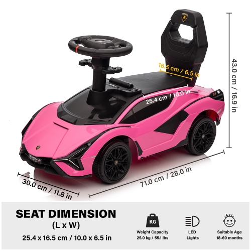 Voltz Toys Ride-on Push Car for Kids, Licensed Lamborghini SIAN for Toddlers 18-60 Months, Sliding Walker Toy Car with Music, Lights and Under Seat