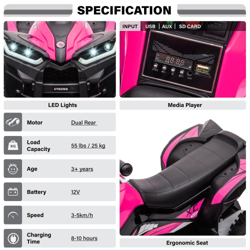 Voltz Toys ATV Ride-On Toy Car for Kids, 12V Off-Road Battery Powered Electric Truck with LED Lights, High/Low Speeds, MP3 Player