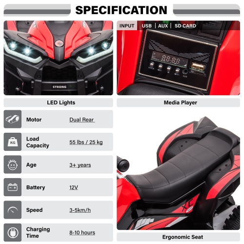 Voltz Toys ATV Ride-On Toy Car for Kids, 12V Off-Road Battery Powered Electric Truck with LED Lights, High/Low Speeds, MP3 Player