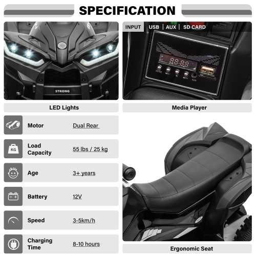 Voltz Toys ATV Ride-On Toy Car for Kids, 12V Off-Road Battery Powered Electric Truck with LED Lights, High/Low Speeds, MP3 Player