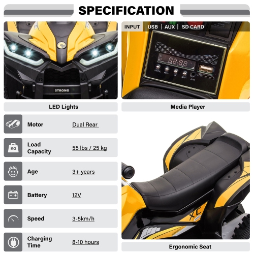 Voltz Toys ATV Ride-On Toy Car for Kids, 12V Off-Road Battery Powered Electric Truck with LED Lights, High/Low Speeds, MP3 Player