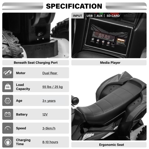 Voltz Toys ATV Ride-On Toy Car for Kids, 12V Off-Road Battery Powered Electric Truck with LED Lights, High/Low Speeds, MP3 Player