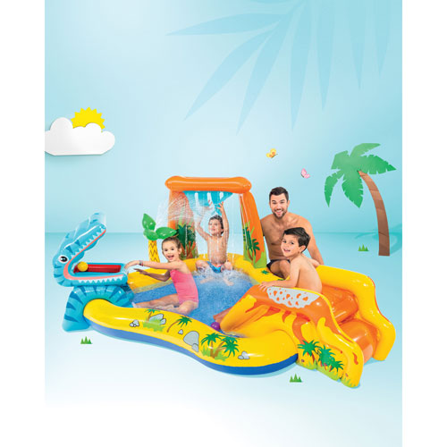 Intex Dinosaur Inflatable Play Centre with Water Sprayer, Slide & Waterfall