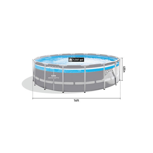 Intex ClearView Prism Frame Above Ground Round Pool with Filter Pump, Ladder & Pool Cover - 16ft x 4ft