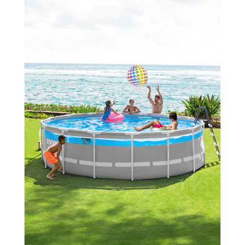 Intex ClearView Prism Frame Above Ground Round Pool with Filter Pump, Ladder & Pool Cover - 16ft x 4ft