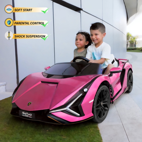 Voltz Toys Ride-on Car for Kids, 24V Lamborghini SIAN, 4WD Battery Powered Electric Car with Remote Control, EVA Wheels, Open Doors, Storage, Leather