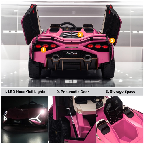 Voltz Toys Ride-on Car for Kids, 24V Lamborghini SIAN, 4WD Battery Powered Electric Car with Remote Control, EVA Wheels, Open Doors, Storage, Leather