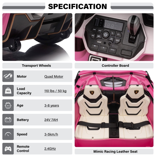 Voltz Toys Ride-on Car for Kids, 24V Lamborghini SIAN, 4WD Battery Powered Electric Car with Remote Control, EVA Wheels, Open Doors, Storage, Leather