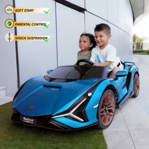 Voltz Toys Ride-on Car for Kids, 24V Lamborghini SIAN, 4WD Battery Powered Electric Car with Remote Control, EVA Wheels, Open Doors, Storage, Leather