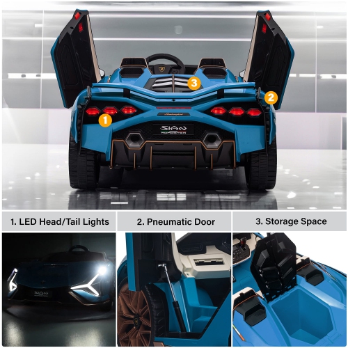 Voltz Toys Ride-on Car for Kids, 24V Lamborghini SIAN, 4WD Battery Powered Electric Car with Remote Control, EVA Wheels, Open Doors, Storage, Leather