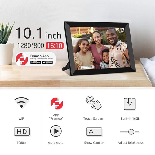 Cadre photo numérique 10,1 po cadre photo numérique Wi-Fi écran tactile IPS HD, stockage 16 Go
