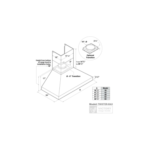 Victory 36 Inch 1200 CFM Wall Mount Range Hood in Stainless Steel