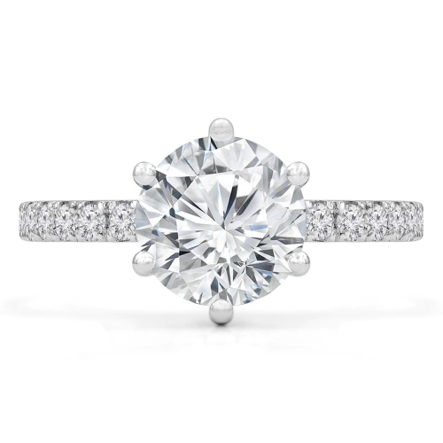 9/10 CTW Round Diamond 6-Prong Hidden Halo Solitaire with Accents Engagement Ring in 14K White Gold - Size 4 to 9