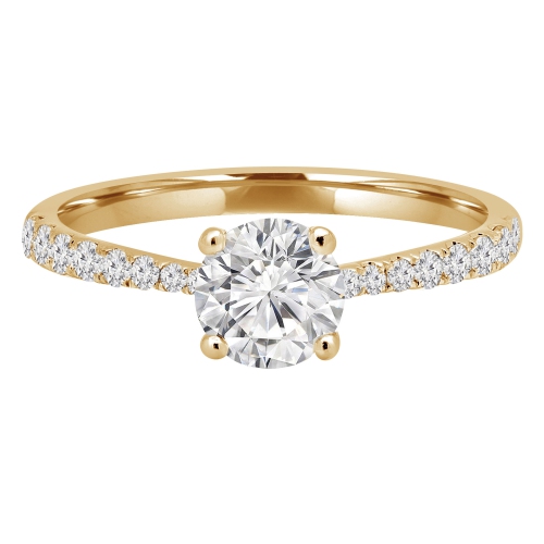 Bague de fiançailles or jaune 14K ct, halo solitaire à diamants ronds 4/5 ct, détails contrastants - taille 4 à 9