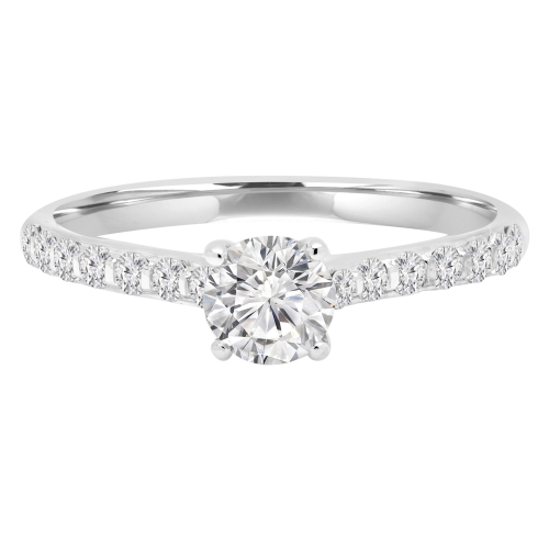 2/3 CTW Round Diamond Trellis Solitaire with Accents Engagement Ring in 14K White Gold - Size 4 to 9
