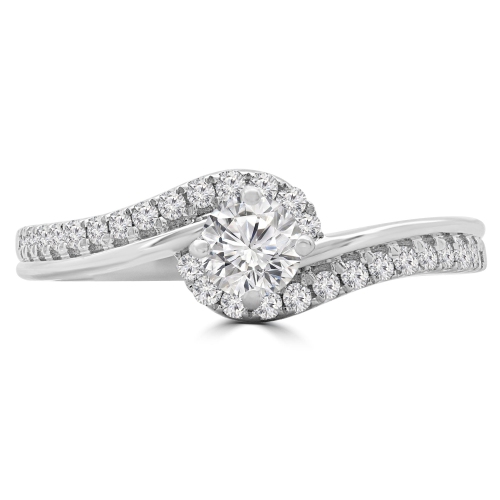 1/2 CTW Round Diamond Bypass Solitaire with Accents Engagement Ring in 14K White Gold - Size 4 to 9