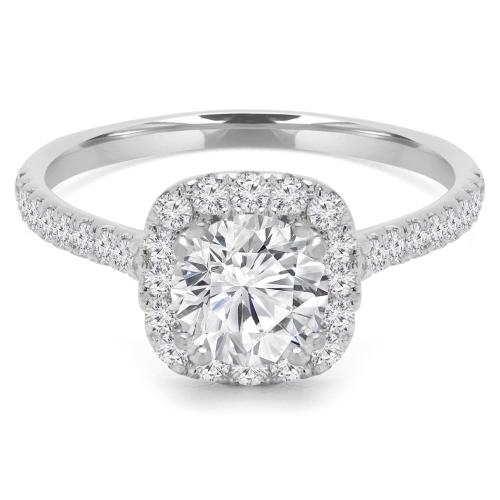 9/10 CTW Round Diamond Cathedral Cushion Halo Engagement Ring in 14K White Gold with Accents - Size 4 to 9