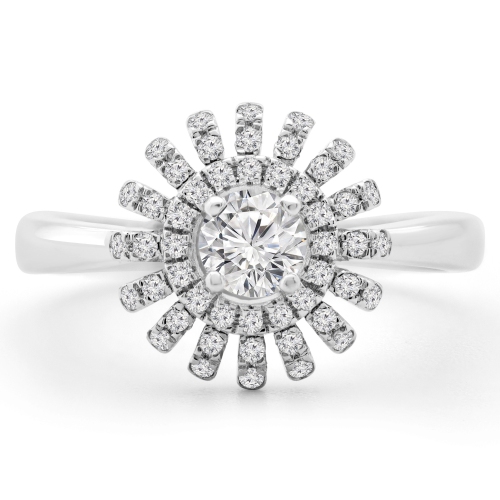 2/5 CTW Round Diamond Floral Halo Engagement Ring in 14K White Gold - Size 4 to 9