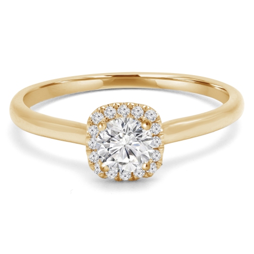 1/3 CTW Round Diamond Cushion Halo Engagement Ring in 14K Yellow Gold - Size 4 to 9