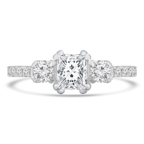 1 1/6 CTW Princess Diamond Three-Stone Engagement Ring in 14K White Gold with Accents - Size 4 to 9