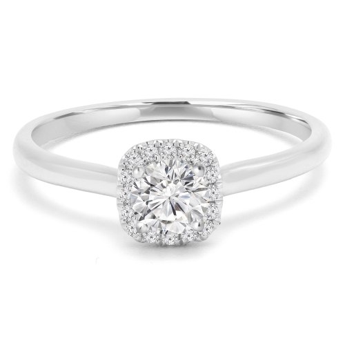 1/3 CTW Round Diamond Cushion Halo Engagement Ring in 14K White Gold - Size 4 to 9