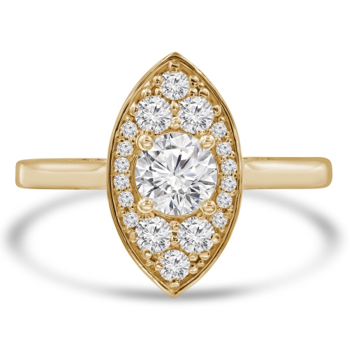 7/8 CTW Round Diamond Marquise Halo Engagement Ring in 14K Yellow Gold - Size 4 to 9