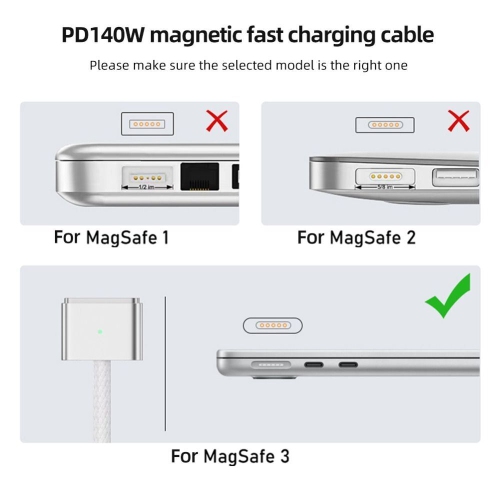 (2m) 140W USB-C to MagSafe 3 Magnetic Charging Cable Cord for Macbook