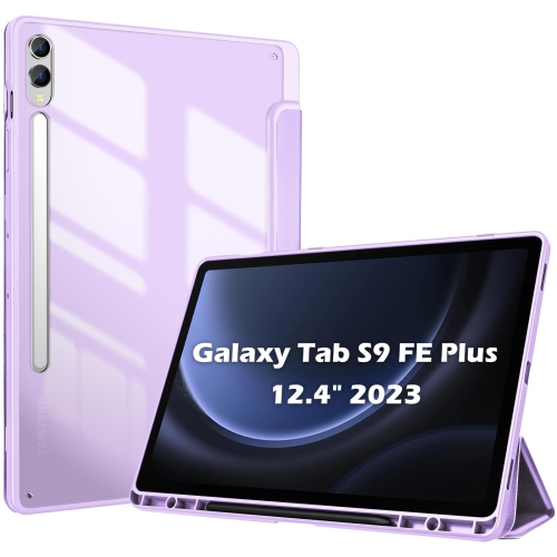 Galaxy Tab S9 FE Plus/S9 FE+ 12.4 Inch 2023(SM-X610/SM-X616B) with S Pen Holder, Smart Cover with Clear Transparent Back and Soft TPU Bumper for
