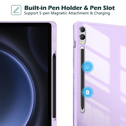 Galaxy Tab S9 FE Plus/S9 FE+ 12.4 Inch 2023(SM-X610/SM-X616B) with S Pen Holder, Smart Cover with Clear Transparent Back and Soft TPU Bumper for