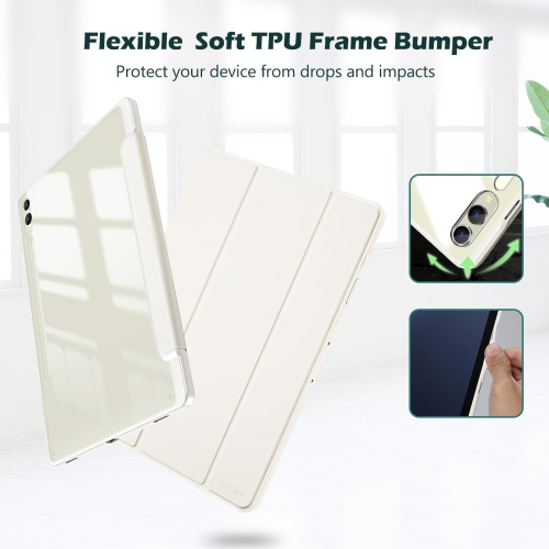 Galaxy Tab S9 FE Plus/S9 FE+ 12.4 Inch 2023(SM-X610/SM-X616B) with S Pen Holder, Smart Cover with Clear Transparent Back and Soft TPU Bumper for
