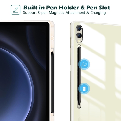 Galaxy Tab S9 FE Plus/S9 FE+ 12.4 Inch 2023(SM-X610/SM-X616B) with S Pen Holder, Smart Cover with Clear Transparent Back and Soft TPU Bumper for