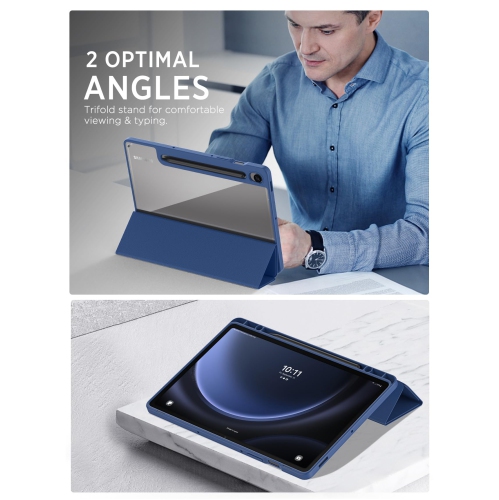 Samsung Galaxy Tab S9 FE 5G 2023 with S Pen Holder, Slim Lightweight Trifold TPU Cover Case with Unique Transparent PC Back Shell for Galaxy Tab S9