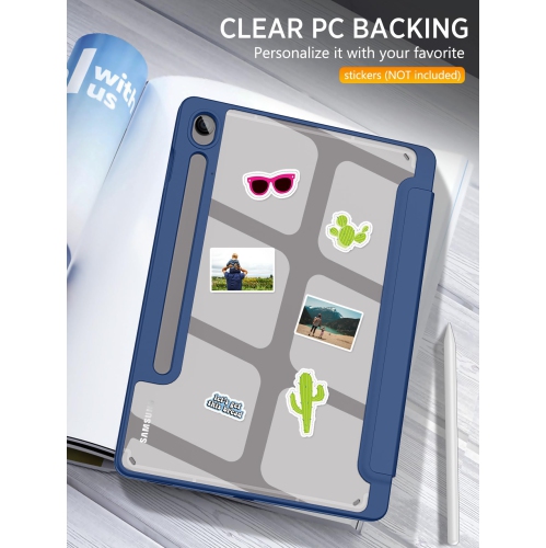 Samsung Galaxy Tab S9 FE 5G 2023 with S Pen Holder, Slim Lightweight Trifold TPU Cover Case with Unique Transparent PC Back Shell for Galaxy Tab S9