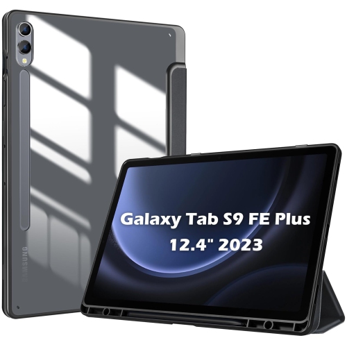Galaxy Tab S9 FE Plus/S9 FE+ 12.4 Inch 2023(SM-X610/SM-X616B) with S Pen Holder, Smart Cover with Clear Transparent Back and Soft TPU Bumper for