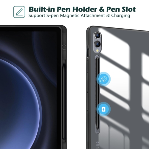 Galaxy Tab S9 FE Plus/S9 FE+ 12.4 Inch 2023(SM-X610/SM-X616B) with S Pen Holder, Smart Cover with Clear Transparent Back and Soft TPU Bumper for