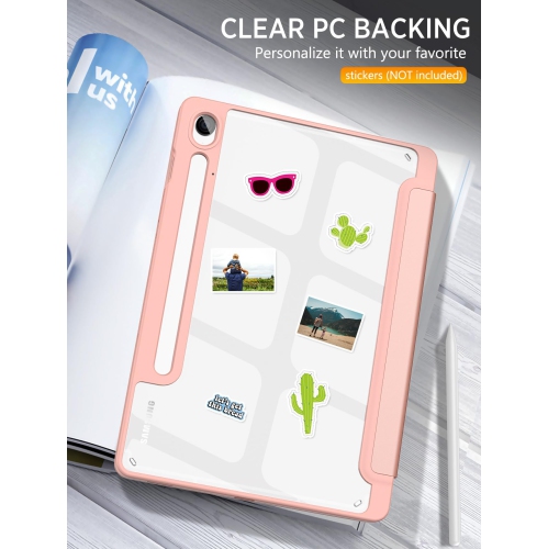 Samsung Galaxy Tab S9 FE 5G 2023 with S Pen Holder, Slim Lightweight Trifold TPU Cover Case with Unique Transparent PC Back Shell for Galaxy Tab S9