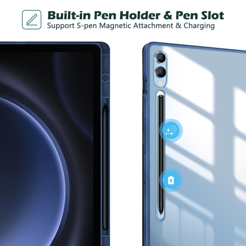 Galaxy Tab S9 FE Plus/S9 FE+ 12.4 Inch 2023(SM-X610/SM-X616B) with S Pen Holder, Smart Cover with Clear Transparent Back and Soft TPU Bumper for