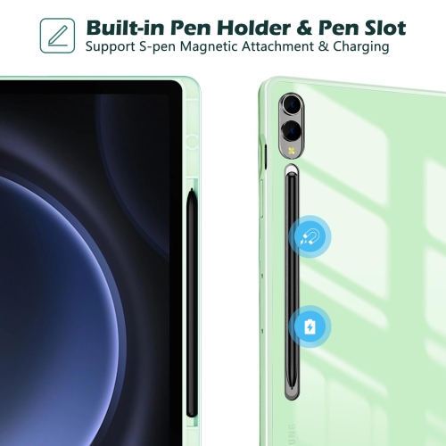 Galaxy Tab S9 FE Plus/S9 FE+ 12.4 Inch 2023(SM-X610/SM-X616B) with S Pen Holder, Smart Cover with Clear Transparent Back and Soft TPU Bumper for