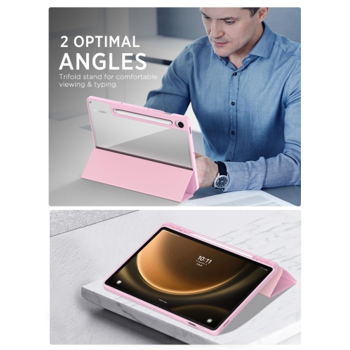 Samsung Galaxy Tab S9 FE 5G 2023 with S Pen Holder, Slim Lightweight Trifold TPU Cover Case with Unique Transparent PC Back Shell for Galaxy Tab S9