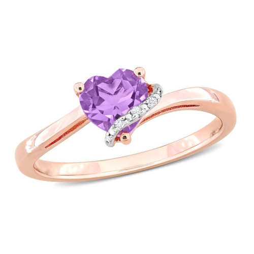 GEM AND HARMONY  1/2 Carat (Ctw) Amethyst Promise Heart Ring In Rose Plated Sterling In Silver