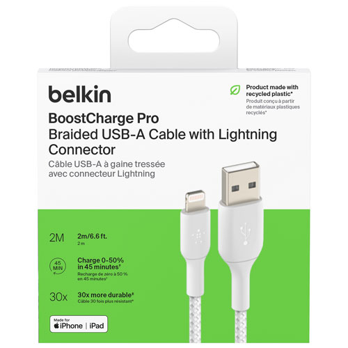Belkin BoostCharge Braided 2m USB-A to Lightning Cable (CAA002bt2MWH)