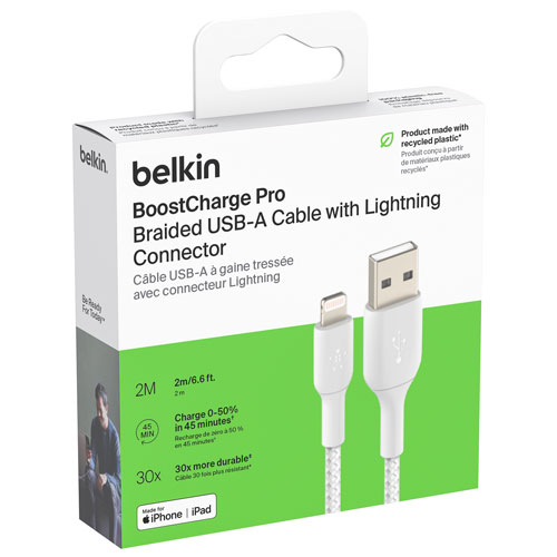 Belkin BoostCharge Braided 2m USB-A to Lightning Cable (CAA002bt2MWH)
