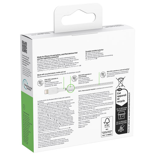 Belkin BoostCharge Braided 2m USB-A to Lightning Cable (CAA002bt2MWH)