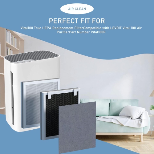 4 Set Vital 100 True HEPA Replacement Filter Compatible with LEVOIT Vital 100 Air Puri-fier, 3-in-1 HEPA Filter and High-Efficiency Activated Carbon