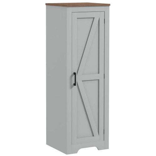 HOMCOM  Farmhouse Storage Cabinet With Adjustable Shelf, Single Barn Door Accent Cabinet, Floor Pantry Cabinet In Grey