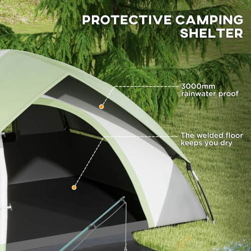 Outsunny Camping Tent, 2 Person Family Tent, 3000mm Waterproof, with Sewn-in Groundsheet, Carry Bag and Top Hook, for Fishing Hiking Festival, Grey