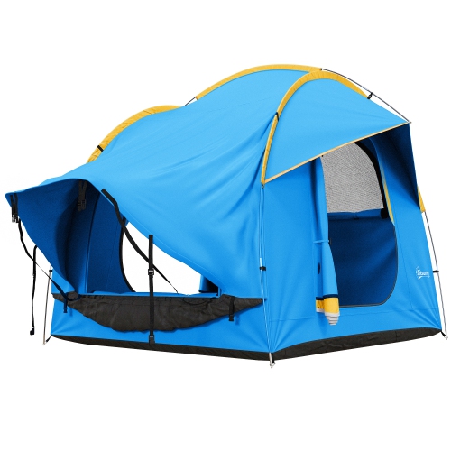 Tente de VUS Outsunny, tente de voiture étanche 2000&nbsp;mm avec 3 portes et fenêtre en filet, pour 5-6&nbsp;personnes Camping Outdoor Travel, bleu