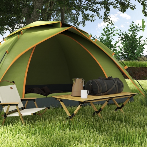 Outsunny Folding Camping Table, 4ft Aluminum Picnic Table with Roll-Up Top, Portable Table for Indoor, Outdoor, Party, BBQ, Beach, Natural